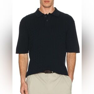 Wao Cable Knit Short Sleeve Polo Navy Men's Classic knit Shirt Revolve NWT L